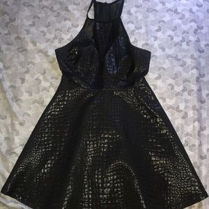 Black leather snake skin dress